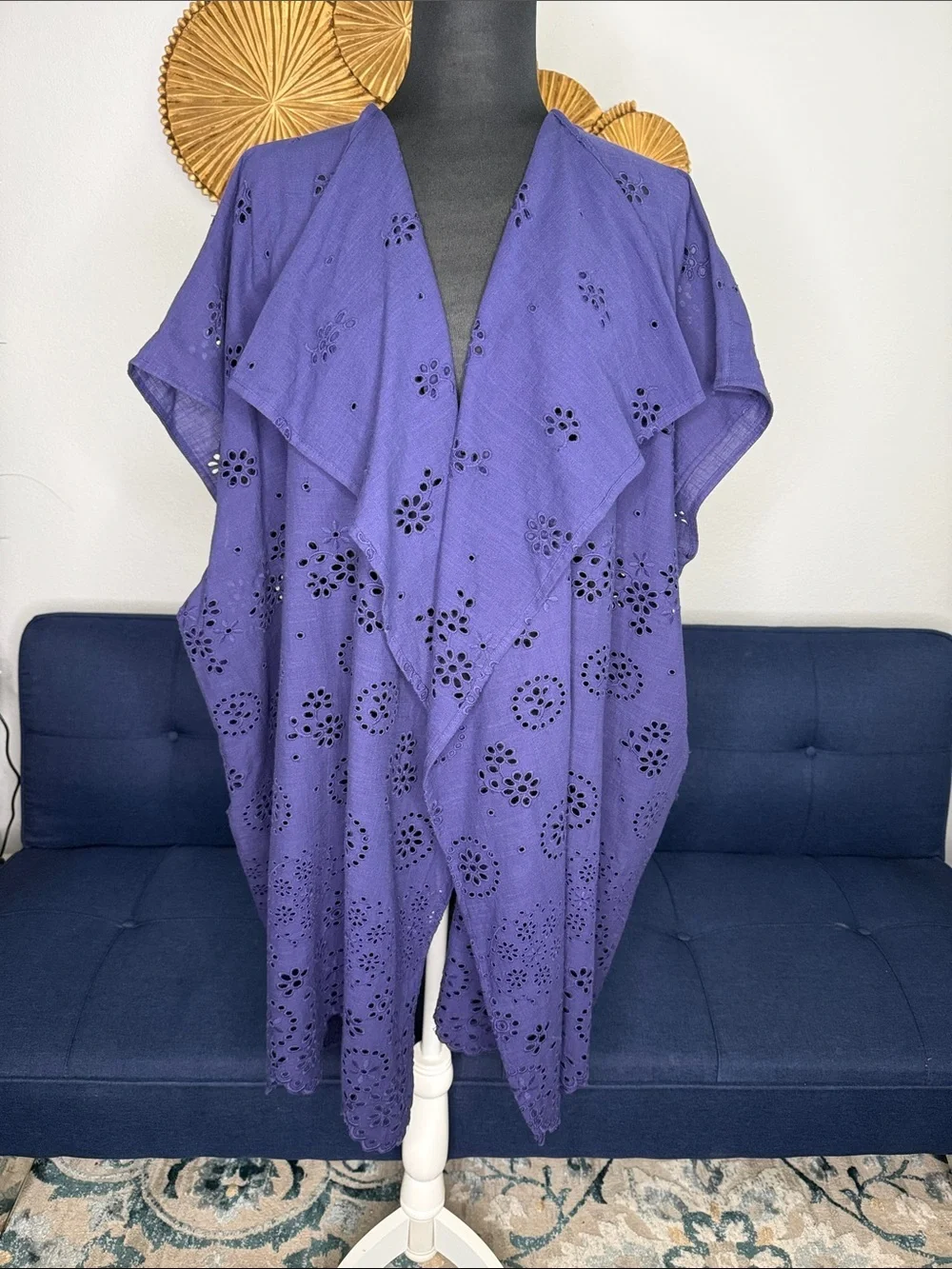 J. Crew Blue Purple 100% Organic Cotton Eyelet Open Front Coverup size M/L